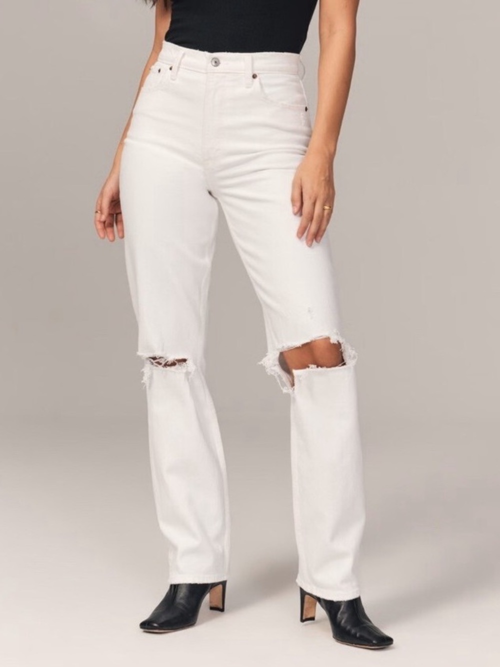 Abercrombie & Fitch Curve Love Ultra High Rise 90s Straight Jeans Distressed